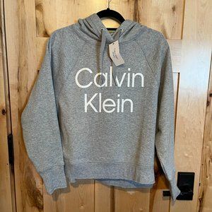 NWT Women's Calvin Klein Jeans Logo Hoodie Sweatshirt S Small $59.50 Grey